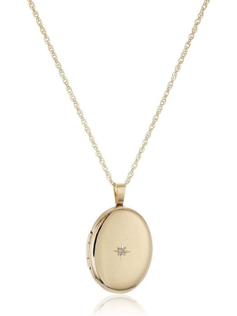 Elegant 14k Gold-Filled Oval Pendant Locket Necklace with Diamond, 18" Chain